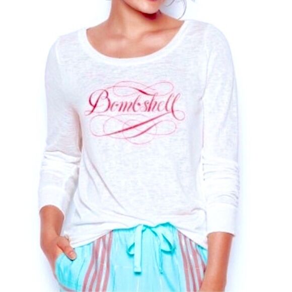 Victoria’s Secret Bombshell Burnout Slub Knit Long Sleeve Tee Shirt White Small - Picture 2 of 14